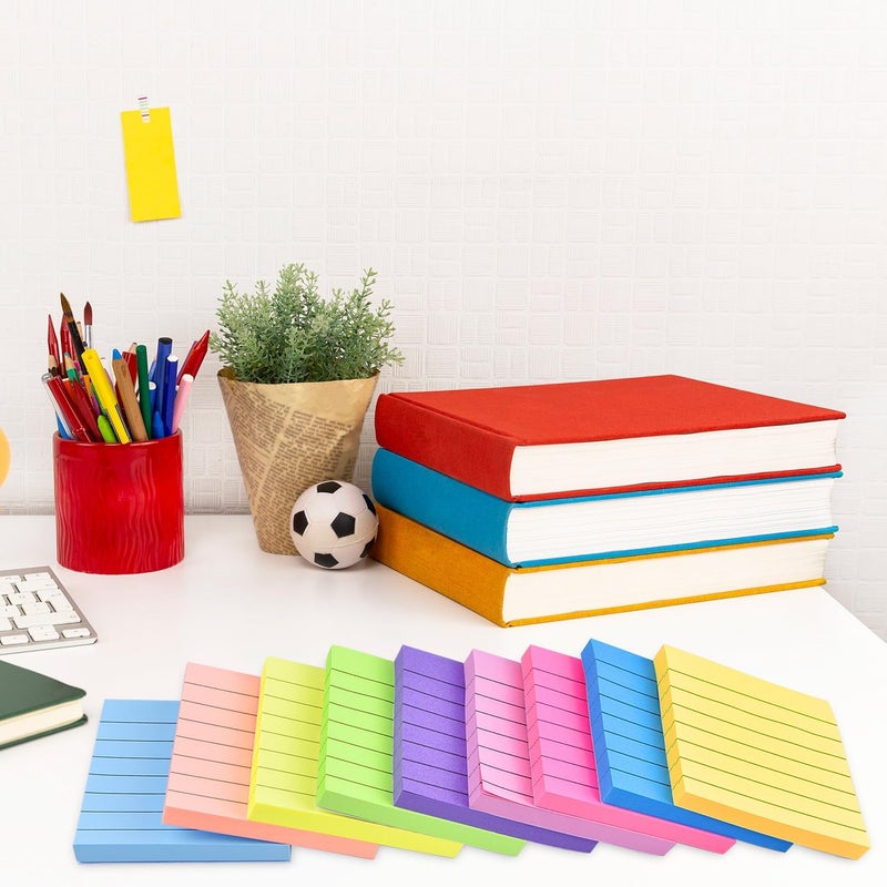 WSPER 9 Pack Lined Sticky Notes 3”x3” Bright Colors Self-Stick Note Pads with Line, 9 Colors Bulk Sticky Memo Pad for School, Office, Meeting - Image 2